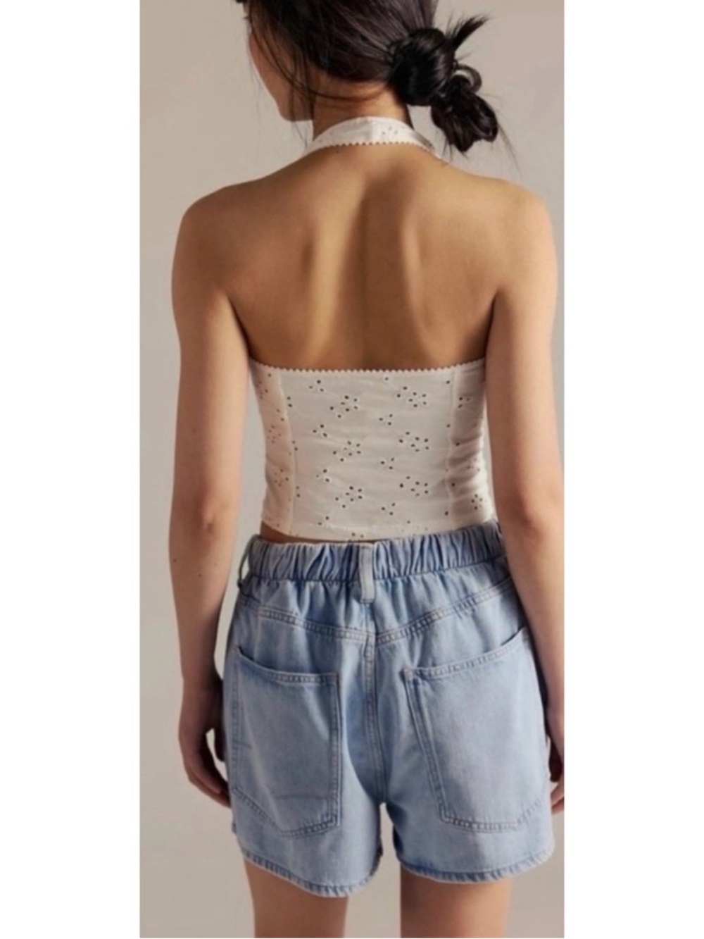#1717 NWT Free People Clark Pleated Denim Shorts Beach Stoned Medium - Picture 4 of 8
